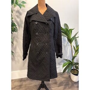 Merona Women Quilted Double Breasted Trench Coat Black Size Small